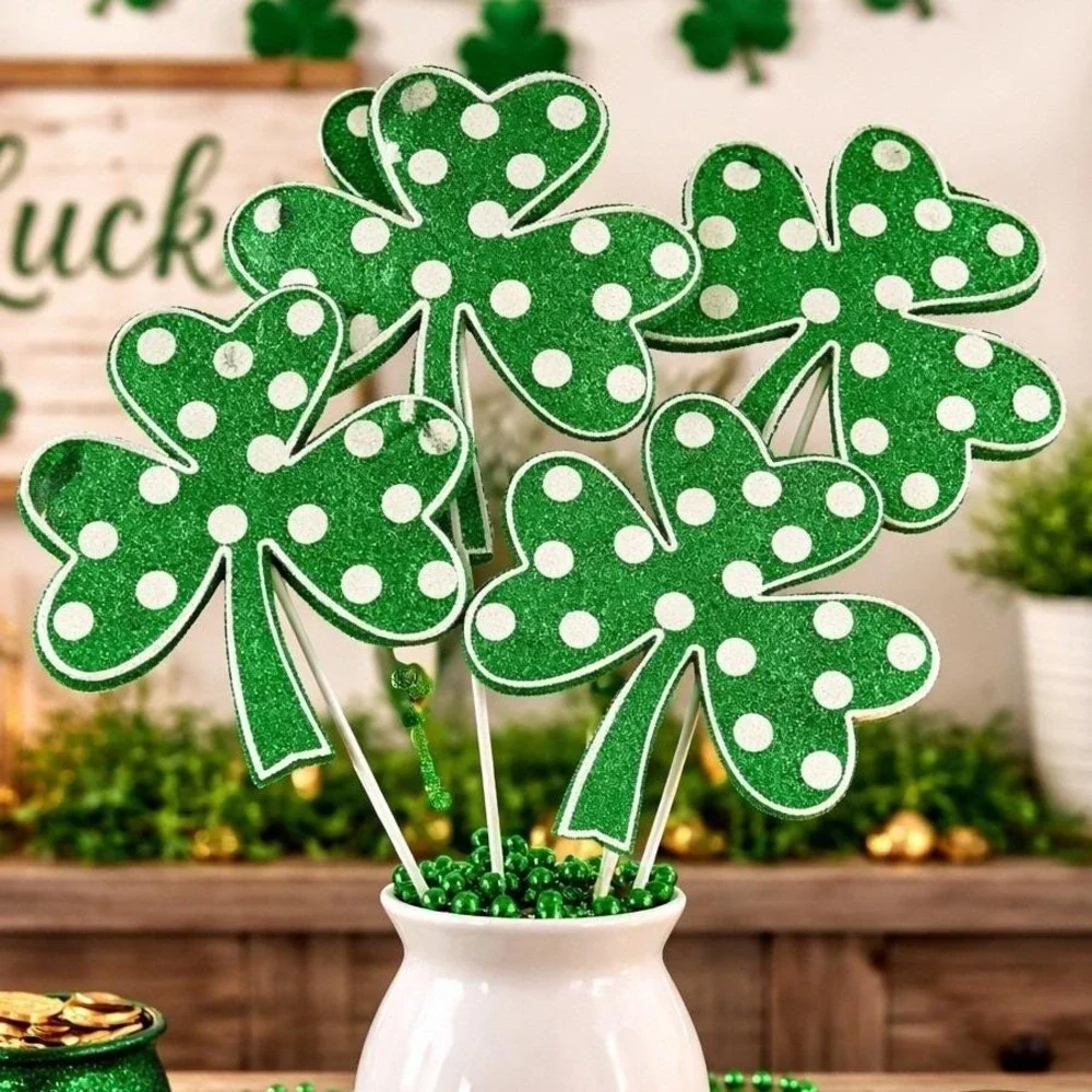 Set of 4 Green Polka Dot Clover Sprays 19